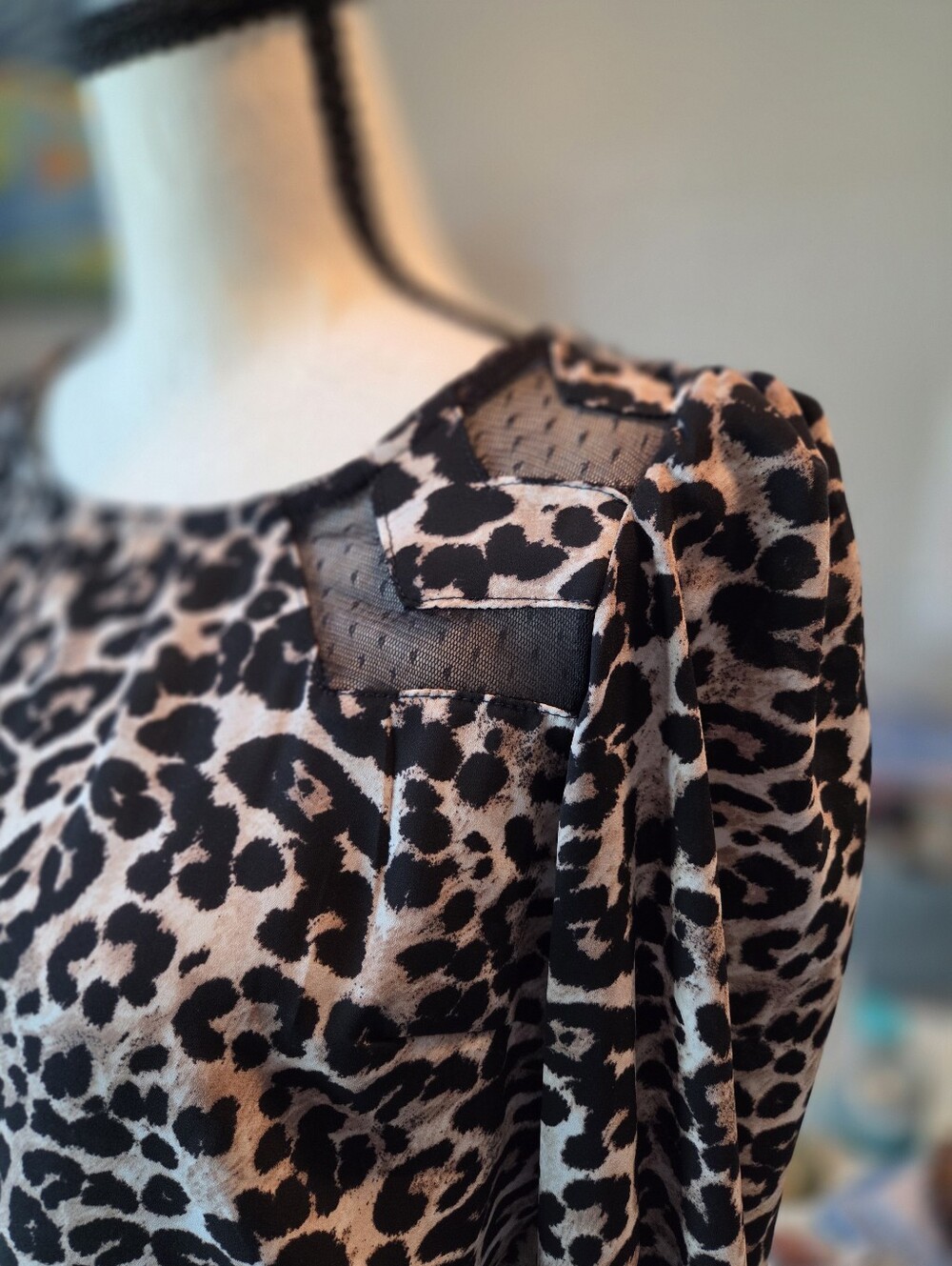 Xhilaration Leopard Print Mesh-Detail Blouse | Size Small